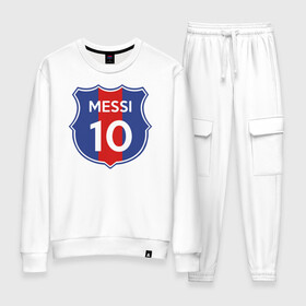 Женский костюм хлопок с принтом Lionel Messi 10 эмблема с флагом в Курске, 100% хлопок | на свитшоте круглая горловина, мягкая резинка по низу. Брюки заужены к низу, на них два вида карманов: два 