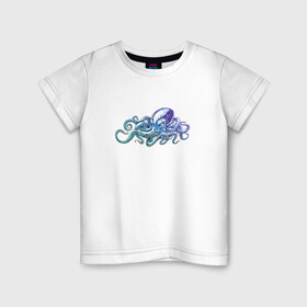 Детская футболка хлопок с принтом Осьминог в Курске, 100% хлопок | круглый вырез горловины, полуприлегающий силуэт, длина до линии бедер | cute | kraken | octopus | живность | жители | кракен | милый | мир | морские | осьминог | осьминожка | подводный | тентакли