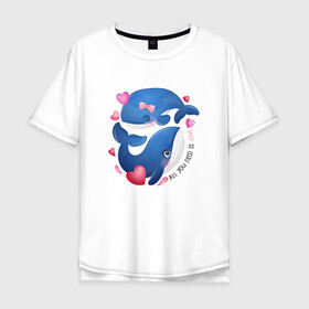 Мужская футболка хлопок Oversize с принтом Два дельфина в Курске, 100% хлопок | свободный крой, круглый ворот, “спинка” длиннее передней части | cute | dolphin | love | два дельфина | дельфин | дельфинами | любовь | милый | мир | подводный