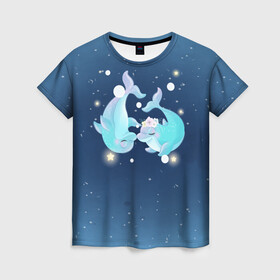 Женская футболка 3D с принтом Два дельфина в Курске, 100% полиэфир ( синтетическое хлопкоподобное полотно) | прямой крой, круглый вырез горловины, длина до линии бедер | cute | dolphin | два дельфина | дельфин | дельфинами | милый | мир | подводный