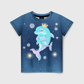 Детская футболка 3D с принтом Два дельфина в Курске, 100% гипоаллергенный полиэфир | прямой крой, круглый вырез горловины, длина до линии бедер, чуть спущенное плечо, ткань немного тянется | cute | dolphin | два дельфина | дельфин | дельфинами | милый | мир | подводный