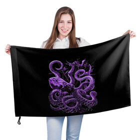 Флаг 3D с принтом Фиолетовый Кракен в Курске, 100% полиэстер | плотность ткани — 95 г/м2, размер — 67 х 109 см. Принт наносится с одной стороны | animal | beast | kraken | ocean | octopus | sea | ship | water | вода | животные | звери | корабль | кракен | море | океан | осьминог | рыбы | щупальца