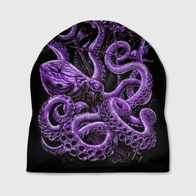 Шапка 3D с принтом Фиолетовый Кракен в Курске, 100% полиэстер | универсальный размер, печать по всей поверхности изделия | animal | beast | kraken | ocean | octopus | sea | ship | water | вода | животные | звери | корабль | кракен | море | океан | осьминог | рыбы | щупальца