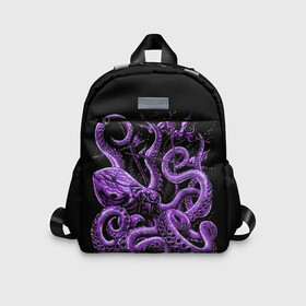 Детский рюкзак 3D с принтом Фиолетовый Кракен в Курске, 100% полиэстер | лямки с регулируемой длиной, сверху петелька, чтобы рюкзак можно было повесить на вешалку. Основное отделение закрывается на молнию, как и внешний карман. Внутри дополнительный карман. По бокам два дополнительных кармашка | Тематика изображения на принте: animal | beast | kraken | ocean | octopus | sea | ship | water | вода | животные | звери | корабль | кракен | море | океан | осьминог | рыбы | щупальца