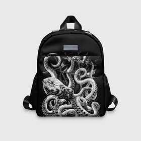 Детский рюкзак 3D с принтом Кракен Монстр в Курске, 100% полиэстер | лямки с регулируемой длиной, сверху петелька, чтобы рюкзак можно было повесить на вешалку. Основное отделение закрывается на молнию, как и внешний карман. Внутри дополнительный карман. По бокам два дополнительных кармашка | Тематика изображения на принте: animal | beast | kraken | monster | ocean | octopus | sea | ship | water | вода | животные | звери | корабль | кракен | монстр | море | океан | осьминог | рыбы | щупальца