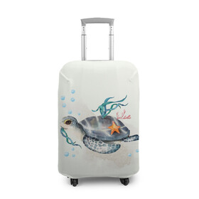 Чехол для чемодана 3D с принтом черепашка в Курске, 86% полиэфир, 14% спандекс | двустороннее нанесение принта, прорези для ручек и колес | ocean | sea | sea animal | акварель | водоросли | графика | море | океан | подводный мир | черепаха