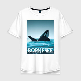 Мужская футболка хлопок Oversize с принтом рожденная свободной в Курске, 100% хлопок | свободный крой, круглый ворот, “спинка” длиннее передней части | ocean | orca | sea | sea animal | дельфин | касатка | кит | море | океан | рисунок кита