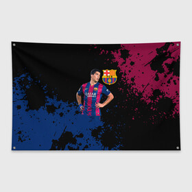 Флаг-баннер с принтом Barcelona Луис Суарес в Курске, 100% полиэстер | размер 67 х 109 см, плотность ткани — 95 г/м2; по краям флага есть четыре люверса для крепления | barca | barcelona | fc barca | luis suarez | барка | барселона | луис суарес