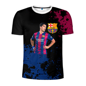 Мужская футболка 3D спортивная с принтом Barcelona Луис Суарес в Курске, 100% полиэстер с улучшенными характеристиками | приталенный силуэт, круглая горловина, широкие плечи, сужается к линии бедра | barca | barcelona | fc barca | luis suarez | барка | барселона | луис суарес