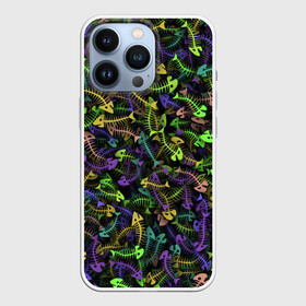 Чехол для iPhone 13 Pro с принтом Neon Fish Bone в Курске,  |  | bone | deadfish | fish | fishbone | neon | дохлая | кости | кость | неон | неоновый | паттерн | рыба | рыбки | рыбы | рыбья | скелет