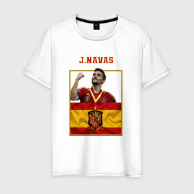 Мужская футболка хлопок с принтом Хесус Навас (сборная Испании) в Курске, 100% хлопок | прямой крой, круглый вырез горловины, длина до линии бедер, слегка спущенное плечо. | сборная испании | флаг испании | футбол | футбольная форма | хесус навас