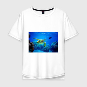 Мужская футболка хлопок Oversize с принтом Морская черепаха в Курске, 100% хлопок | свободный крой, круглый ворот, “спинка” длиннее передней части | морская черепаха | океан | подводный мир | черепаха