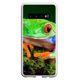 Чехол для Samsung Galaxy S10 с принтом Тропическая лягушка в Курске, Силикон | Область печати: задняя сторона чехла, без боковых панелей | зеленая лягушка | лягушка | тропики