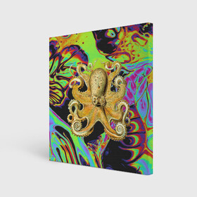 Холст квадратный с принтом Octopus Ink в Курске, 100% ПВХ |  | abstraction | acid | kraken | ocean | octopus | sea | море | осьминог