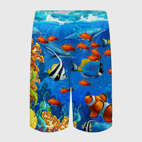 Детские спортивные шорты 3D с принтом Коралловые рыбки в Курске,  100% полиэстер
 | пояс оформлен широкой мягкой резинкой, ткань тянется
 | дно морское | коралловые | кораллы | море | подводный мир | рыбки