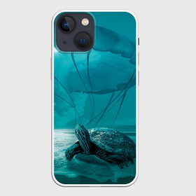 Чехол для iPhone 13 mini с принтом Медуза и черепаха в Курске,  |  | медуза | медуза в море | черепаха