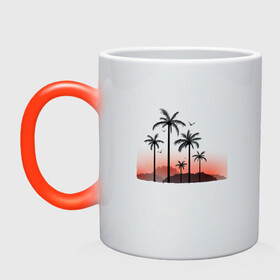 Кружка хамелеон с принтом palm tree в Курске, керамика | меняет цвет при нагревании, емкость 330 мл | Тематика изображения на принте: beach | ocean | palm trees | sea | summer | sun | sunset | vacation | закат | лето | море | океан | отдых | отпуск | пальмы | пляж | солнце