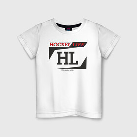 Детская футболка хлопок с принтом Hockey live / big logo в Курске, 100% хлопок | круглый вырез горловины, полуприлегающий силуэт, длина до линии бедер | Тематика изображения на принте: hl | hockey | life | спорт | хоккей