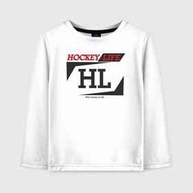 Детский лонгслив хлопок с принтом Hockey live / big logo в Курске, 100% хлопок | круглый вырез горловины, полуприлегающий силуэт, длина до линии бедер | hl | hockey | life | спорт | хоккей