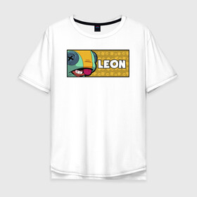 Мужская футболка хлопок Oversize с принтом LEON (ПЛАШКА) в Курске, 100% хлопок | свободный крой, круглый ворот, “спинка” длиннее передней части | android | brawl | brawl stars | clash | game | leon | stars | андроид | игра | леон | мобильные игры