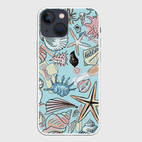 Чехол для iPhone 13 mini с принтом Морские обитатели в Курске,  |  | звезды | морские животные | морские обитатели | очки | пляжный отдых | ракушки | расческа | улитки