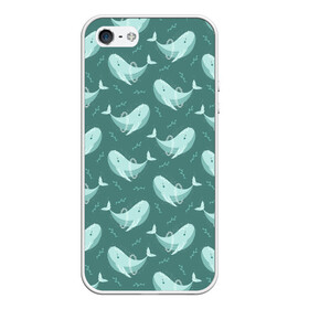 Чехол для iPhone 5/5S матовый с принтом Киты в Курске, Силикон | Область печати: задняя сторона чехла, без боковых панелей | whale | кит | киты | море | океан | паттерн