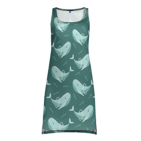 Платье-майка 3D с принтом Киты в Курске, 100% полиэстер | полуприлегающий силуэт, широкие бретели, круглый вырез горловины, удлиненный подол сзади. | whale | кит | киты | море | океан | паттерн
