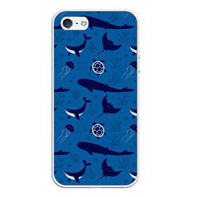 Чехол для iPhone 5/5S матовый с принтом Подводный мир в Курске, Силикон | Область печати: задняя сторона чехла, без боковых панелей | Тематика изображения на принте: whale | акулы | кит | киты | медуза | медузы | море | морские | океан | паттерн | подводный | скаты | черепаха | черепахами