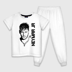 Детская пижама хлопок с принтом Neymar Jr черный портрет в Курске, 100% хлопок |  брюки и футболка прямого кроя, без карманов, на брюках мягкая резинка на поясе и по низу штанин
 | Тематика изображения на принте: brazil | champions | fifa | junior | neymar | neymar jr | paris saint germain | psg | uefa | бразилия | джуниор | младший | наймар | неймар | пари сен жермен | петух | псж | сборная бразилии | уефа | фифа | футбик | футбол 