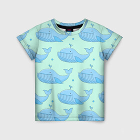 Детская футболка 3D с принтом Киты в Курске, 100% гипоаллергенный полиэфир | прямой крой, круглый вырез горловины, длина до линии бедер, чуть спущенное плечо, ткань немного тянется | whale | кит | киты | море | океан | паттерн