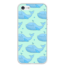 Чехол для iPhone 5/5S матовый с принтом Киты в Курске, Силикон | Область печати: задняя сторона чехла, без боковых панелей | whale | кит | киты | море | океан | паттерн