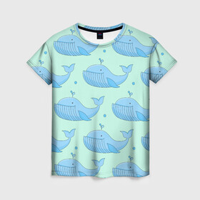 Женская футболка 3D с принтом Киты в Курске, 100% полиэфир ( синтетическое хлопкоподобное полотно) | прямой крой, круглый вырез горловины, длина до линии бедер | whale | кит | киты | море | океан | паттерн