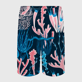Детские спортивные шорты 3D с принтом Подводный мир в Курске,  100% полиэстер
 | пояс оформлен широкой мягкой резинкой, ткань тянется
 | colorful | coral | deep | sea | seamless | seaweed | водоросли | глубокий | коралл | красочный | паттерн | подводный мир