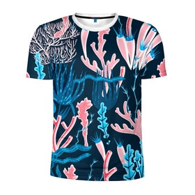 Мужская футболка 3D спортивная с принтом Подводный мир в Курске, 100% полиэстер с улучшенными характеристиками | приталенный силуэт, круглая горловина, широкие плечи, сужается к линии бедра | colorful | coral | deep | sea | seamless | seaweed | водоросли | глубокий | коралл | красочный | паттерн | подводный мир