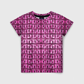 Детская футболка 3D с принтом Pink Alligator в Курске, 100% гипоаллергенный полиэфир | прямой крой, круглый вырез горловины, длина до линии бедер, чуть спущенное плечо, ткань немного тянется | alligator | crocodile | leather | scales | skin