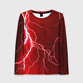 Женский лонгслив 3D с принтом Red Lightning в Курске, 100% полиэстер | длинные рукава, круглый вырез горловины, полуприлегающий силуэт | energy | fire | lightning | storm | thunder