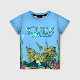 Детская футболка 3D с принтом Squids odyssey в Курске, 100% гипоаллергенный полиэфир | прямой крой, круглый вырез горловины, длина до линии бедер, чуть спущенное плечо, ткань немного тянется | Тематика изображения на принте: ocean | sea | ship | summer | волны | океан | парусник