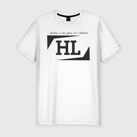Мужская футболка хлопок Slim с принтом Hockey life / HL logo в Курске, 92% хлопок, 8% лайкра | приталенный силуэт, круглый вырез ворота, длина до линии бедра, короткий рукав | hl | hockey | logo | play off | sport | хоккей
