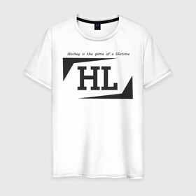 Мужская футболка хлопок с принтом Hockey life / HL logo в Курске, 100% хлопок | прямой крой, круглый вырез горловины, длина до линии бедер, слегка спущенное плечо. | hl | hockey | logo | play off | sport | хоккей