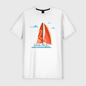 Мужская футболка хлопок Slim с принтом КРАСНЫЙ ПАРУСНИК | RED SAILBOAT (Z) в Курске, 92% хлопок, 8% лайкра | приталенный силуэт, круглый вырез ворота, длина до линии бедра, короткий рукав | boat | sailboat | ship | ships | кораблик | кораблики | корабль | красный парус | лодка | лодочка | лодочка на белом | мореход | одинокая лодка | парус | парусник | судно | яхта | яхты
