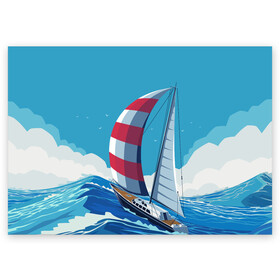 Поздравительная открытка с принтом ПАРУСНИК В МОРЕ | ЛЮБЛЮ МОРЕ (Z) в Курске, 100% бумага | плотность бумаги 280 г/м2, матовая, на обратной стороне линовка и место для марки
 | boat | sailboat | ship | ships | в море | кораблик | кораблики | корабль | красный парус | лодка | лодочка на синем | люблю море | море | мореход | одинокая лодка | океан | оригами | парус | парусник | судно | яхта