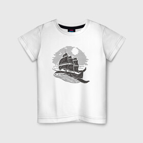 Детская футболка хлопок с принтом КИТ ФРЕГАТ WHALE FRIGATE (Z) в Курске, 100% хлопок | круглый вырез горловины, полуприлегающий силуэт, длина до линии бедер | Тематика изображения на принте: boat | frigate | mastodon | rorqual | sailboat | ship | ships | whale | бумага | кит | китовый | кораблик | кораблики | корабль | левиафан | лодка | мастак | мастодонт | мореход | одинокая лодка | парусник | столп | судно | фрегат