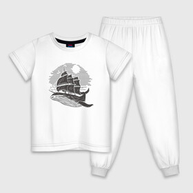Детская пижама хлопок с принтом КИТ ФРЕГАТ WHALE FRIGATE (Z) в Курске, 100% хлопок |  брюки и футболка прямого кроя, без карманов, на брюках мягкая резинка на поясе и по низу штанин
 | Тематика изображения на принте: boat | frigate | mastodon | rorqual | sailboat | ship | ships | whale | бумага | кит | китовый | кораблик | кораблики | корабль | левиафан | лодка | мастак | мастодонт | мореход | одинокая лодка | парусник | столп | судно | фрегат