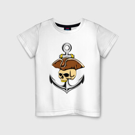 Детская футболка хлопок с принтом PIRAT ANCHOR ПИРАТСКИЙ ЯКОРЬ (Z) в Курске, 100% хлопок | круглый вырез горловины, полуприлегающий силуэт, длина до линии бедер | anchor | japanese anchor | pirat | pirat anchor | заякориться | пират | пиратский якорь | стоп судно | якорек | якорный | якорь | японский якорь
