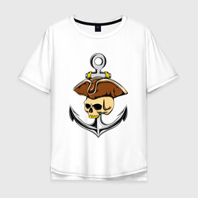 Мужская футболка хлопок Oversize с принтом PIRAT ANCHOR ПИРАТСКИЙ ЯКОРЬ (Z) в Курске, 100% хлопок | свободный крой, круглый ворот, “спинка” длиннее передней части | anchor | japanese anchor | pirat | pirat anchor | заякориться | пират | пиратский якорь | стоп судно | якорек | якорный | якорь | японский якорь