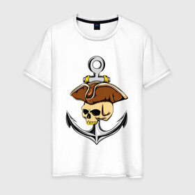 Мужская футболка хлопок с принтом PIRAT ANCHOR ПИРАТСКИЙ ЯКОРЬ (Z) в Курске, 100% хлопок | прямой крой, круглый вырез горловины, длина до линии бедер, слегка спущенное плечо. | anchor | japanese anchor | pirat | pirat anchor | заякориться | пират | пиратский якорь | стоп судно | якорек | якорный | якорь | японский якорь
