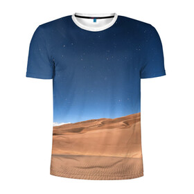 Мужская футболка 3D спортивная с принтом Пустыня в Курске, 100% полиэстер с улучшенными характеристиками | приталенный силуэт, круглая горловина, широкие плечи, сужается к линии бедра | Тематика изображения на принте: дюна | дюны | звёзды | небеса | небо | пейзаж | пейзажи | песок | песчаный | пустыни | пустыня