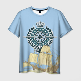 Мужская футболка 3D с принтом At the helm в Курске, 100% полиэфир | прямой крой, круглый вырез горловины, длина до линии бедер | ocean | sea | ship | summer | волны | океан | парусник