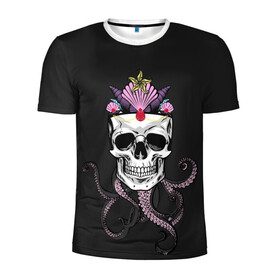 Мужская футболка 3D спортивная с принтом Octo-Queen в Курске, 100% полиэстер с улучшенными характеристиками | приталенный силуэт, круглая горловина, широкие плечи, сужается к линии бедра | Тематика изображения на принте: abyss | crown | depth | ocean | octopus | queen | sea | shell | skull | water | вода | глубина | королева | корона | море | океан | осьминог | пучина | ракушка | череп