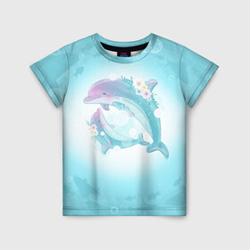 Детская футболка 3D с принтом Два дельфина в Курске, 100% гипоаллергенный полиэфир | прямой крой, круглый вырез горловины, длина до линии бедер, чуть спущенное плечо, ткань немного тянется | cute | dolphin | два дельфина | дельфин | дельфин в море | дельфинами | милый | мир | подводный